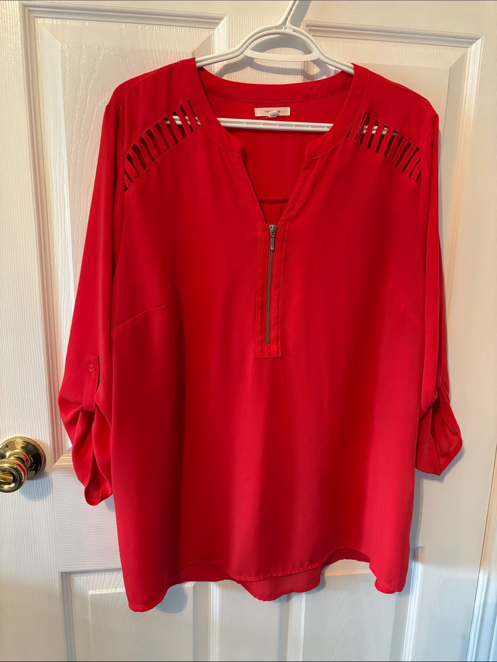 Maurices Red Zip-Front Tunic with Ladder Shoulder Details
